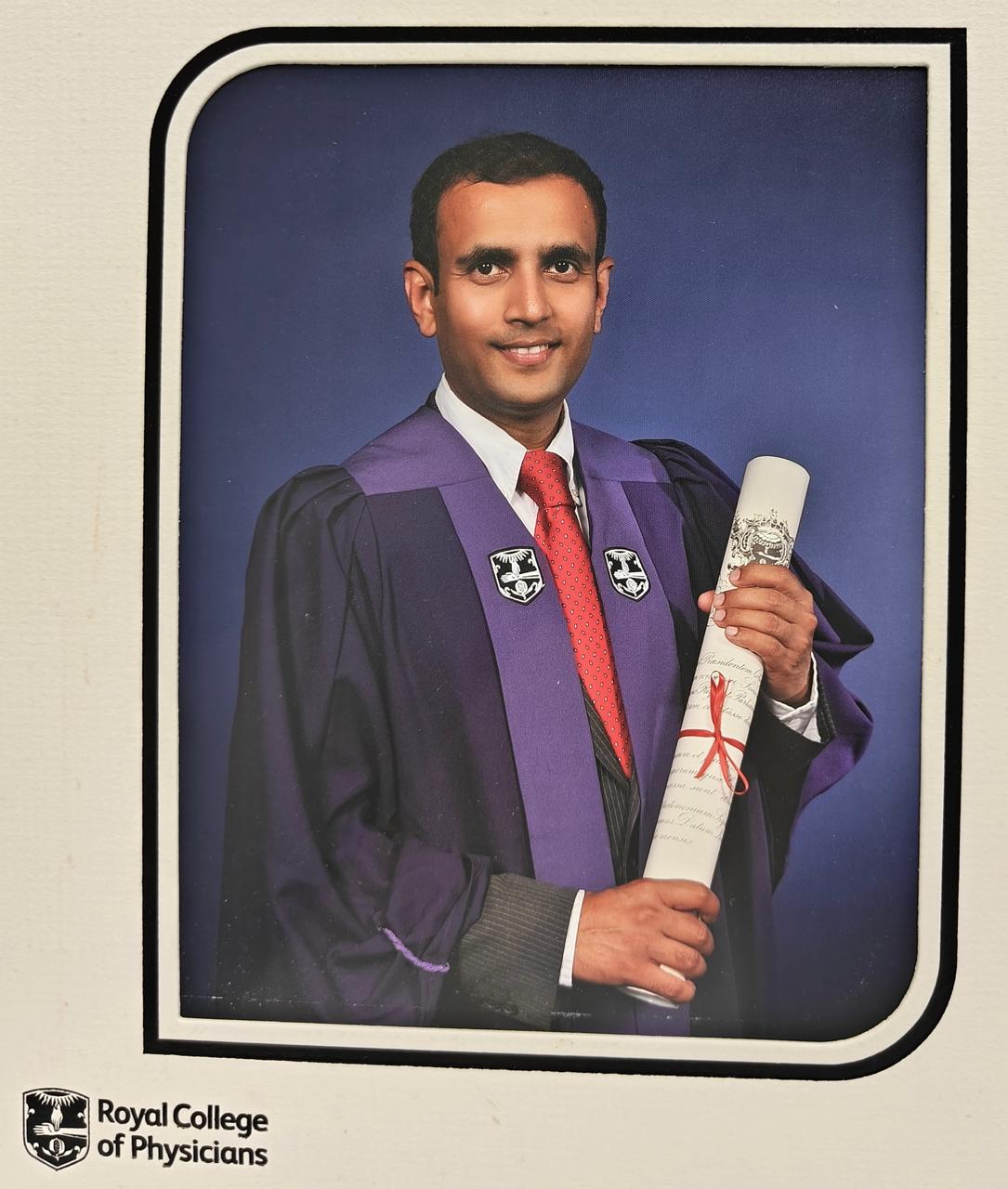 Dr Yogananda Reddy, Award of FRCP(UK) Royal College of Physicians of London