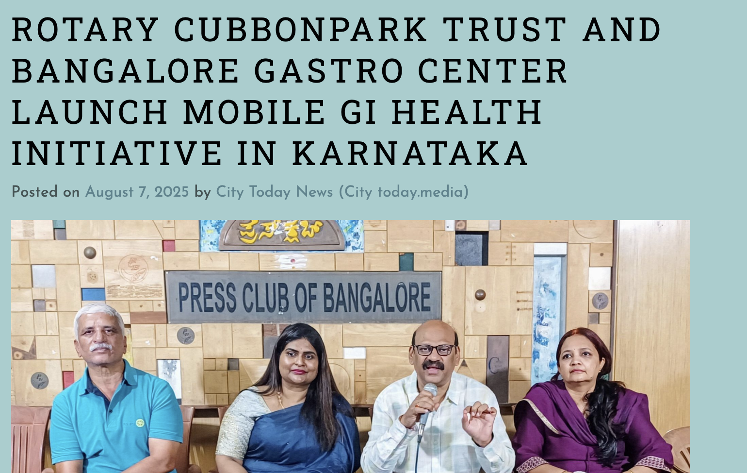 Rotary Cubbonpark Trust and Bangalore Gastro Centre Launch Mobile GI Health Initiative in Karnataka